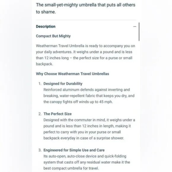 Weatherman Travel Umbrella, NIBWT, Florida State, 12" for Purse or Carry-On - Picture 5 of 10